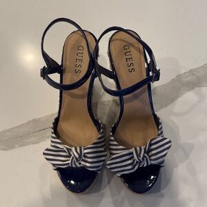 Guess Navy and White Striped Sandals